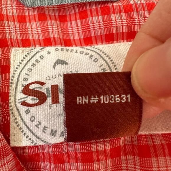 Simms Fishing Shirt Mens LARGE Gorpcore Hiking Camping Outdoor Red White Plaid - Picture 9 of 9